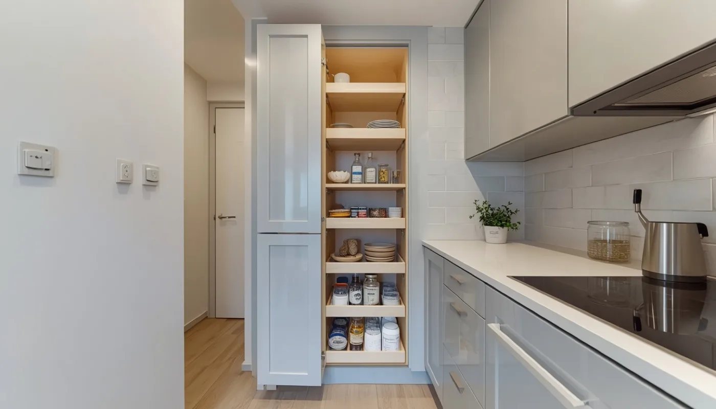 Kleine Küche mit Apothekerschrank