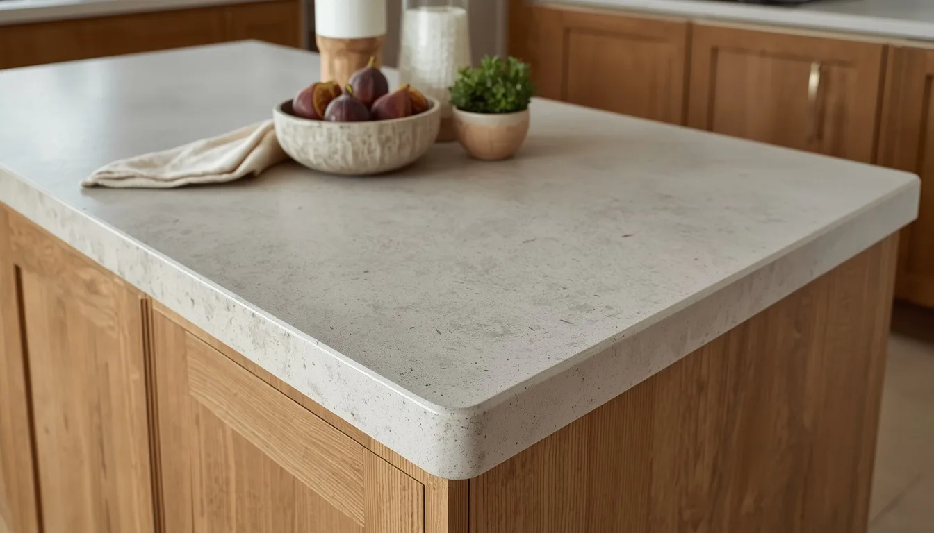 Arbeitsplatte aus Beton mit lebendiger, leicht wolkiger Oberfläche