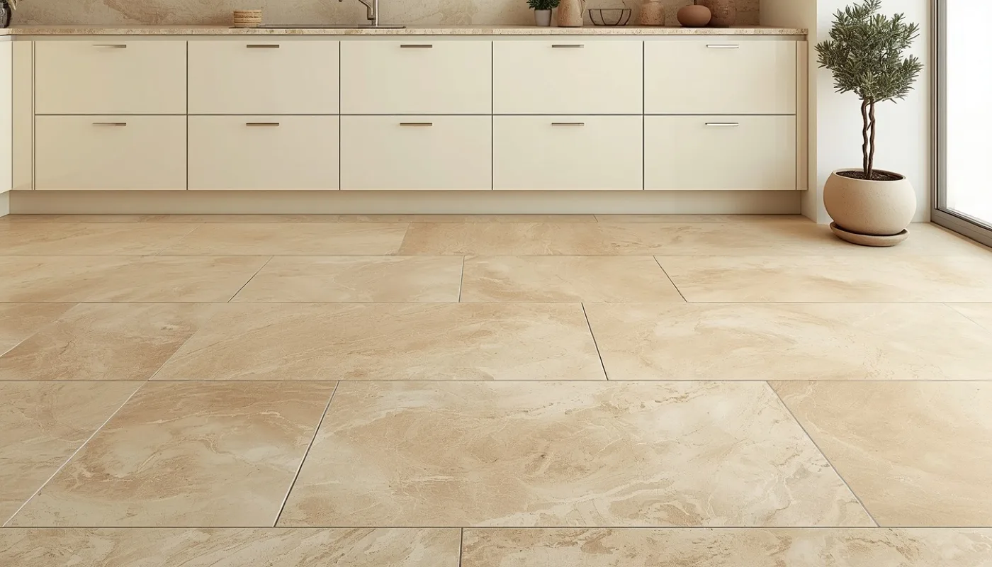 Travertinboden in warmem Beige