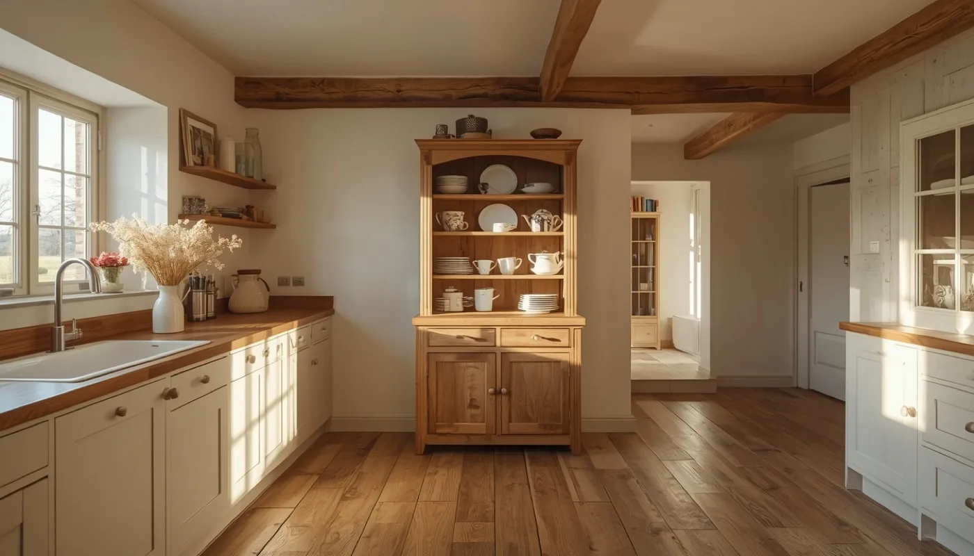 Landhausküche mit freistehendem Buffetschrank