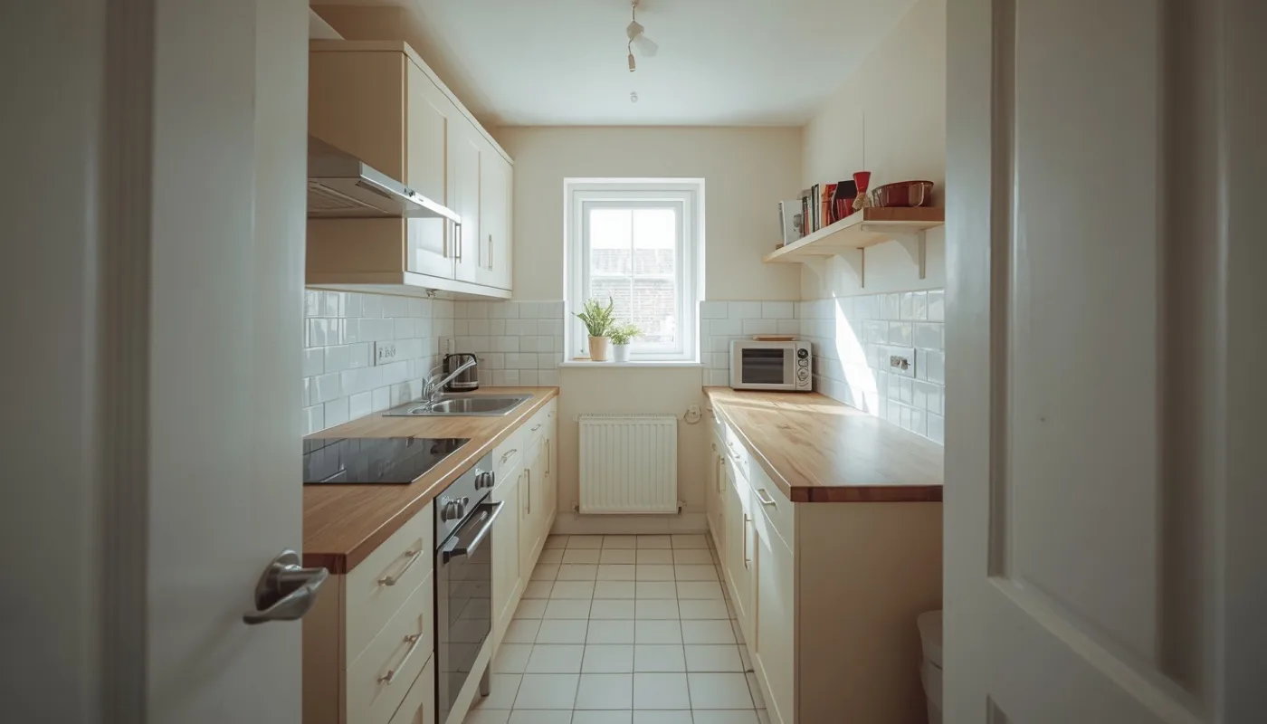 Sehr kleine Landhausküche in einer Mietwohnung