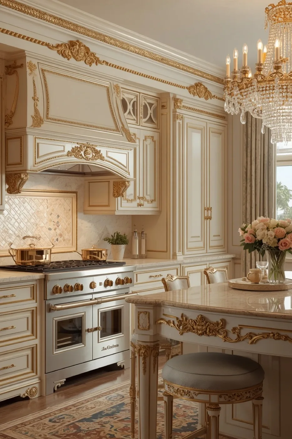 Luxusküche in Gold und Creme