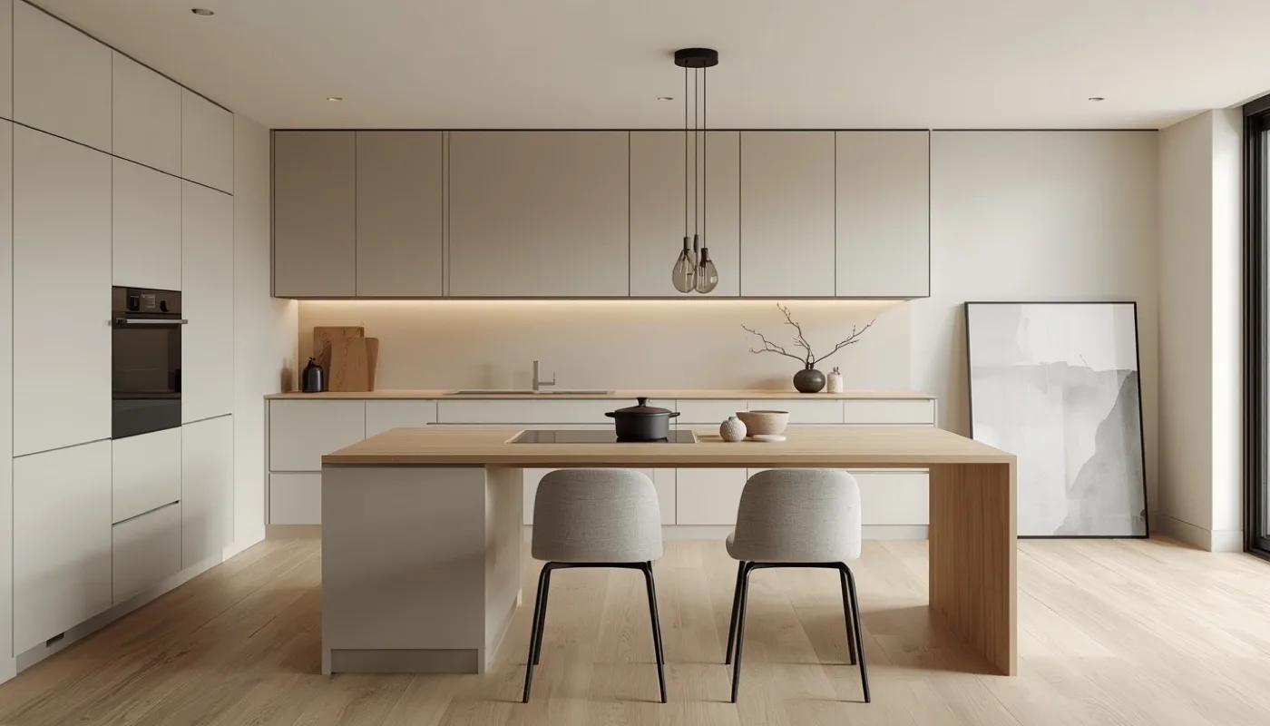 Minimalistische Küche als Hochschrankzeile bis zur Decke