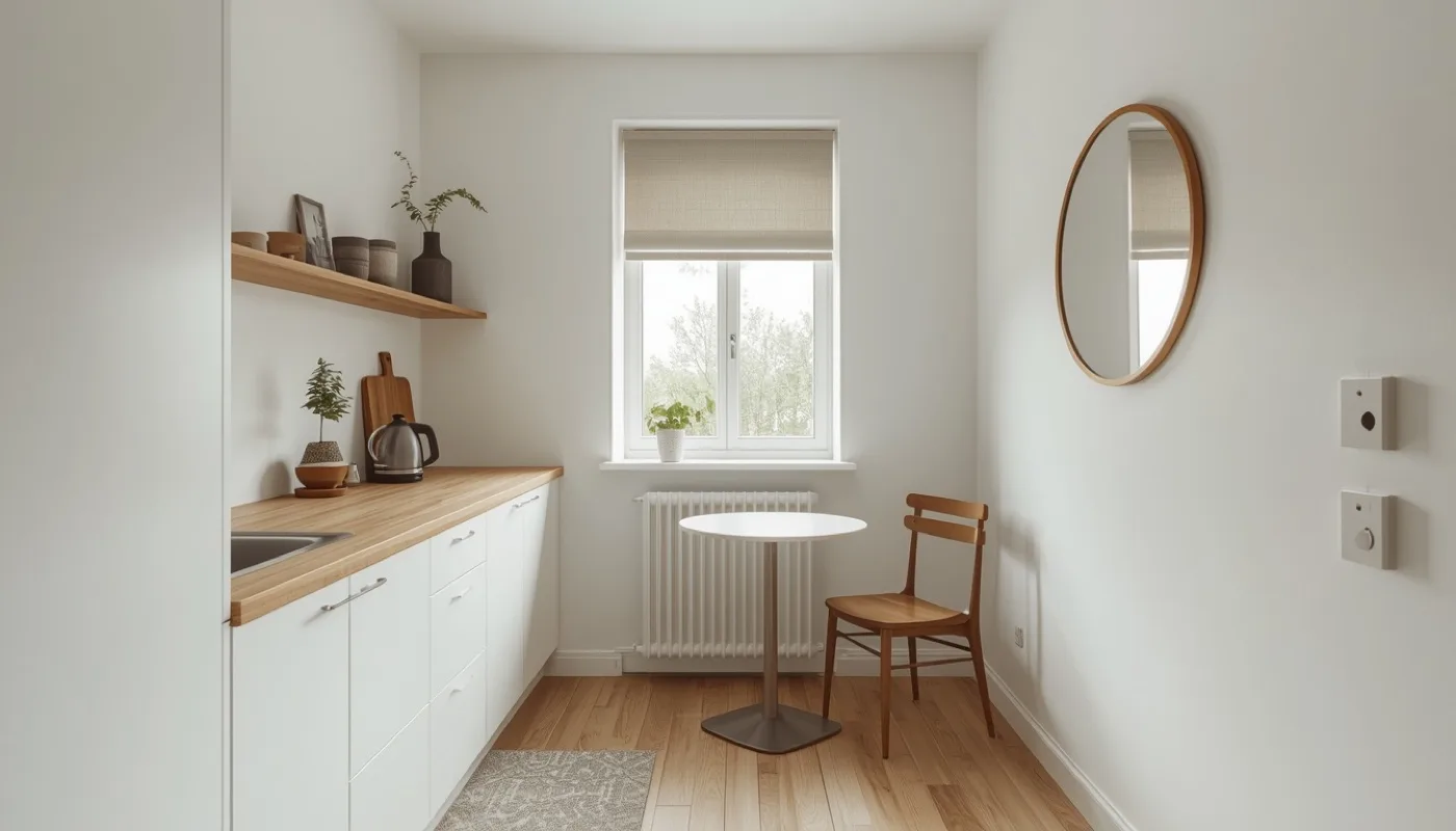 Kleine minimalistische Küche in einer Mietwohnung