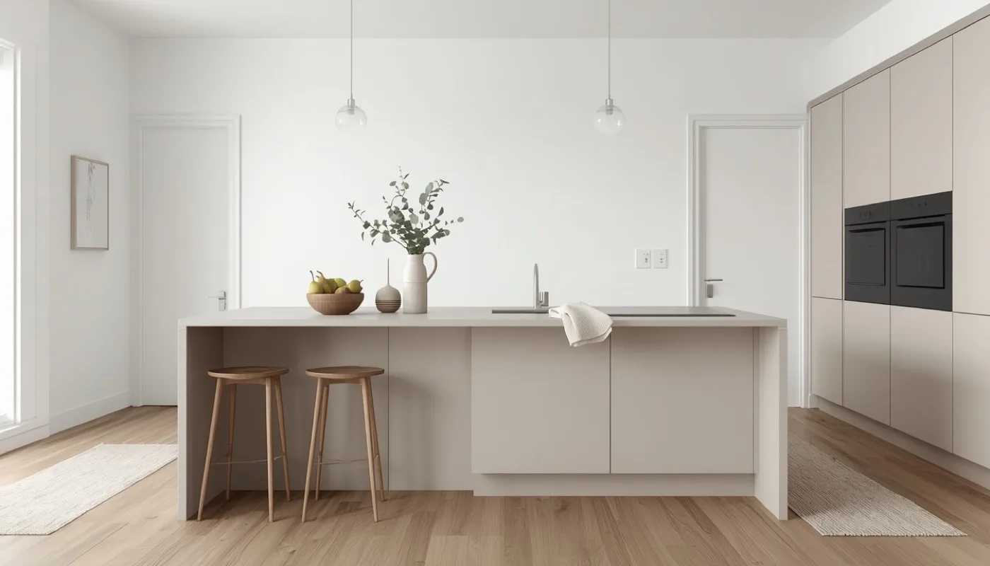 Minimalistische Küche mit kleiner Kochinsel